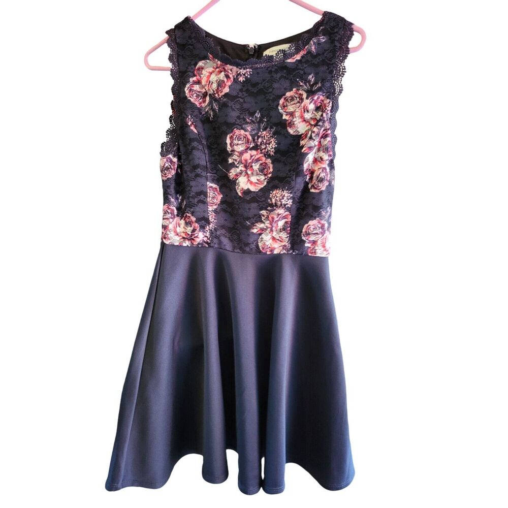 Francesca's Mini Dress S Womens Cottage Core Back Zip Floral Print Lace Coquette